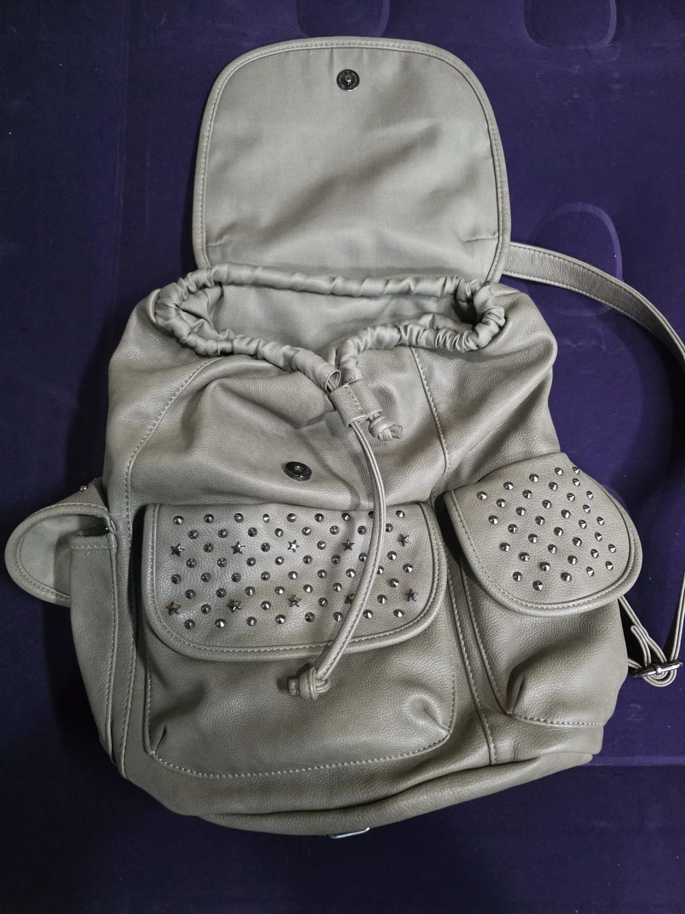 Stud-Accent Drawstring Backpack - Gray
